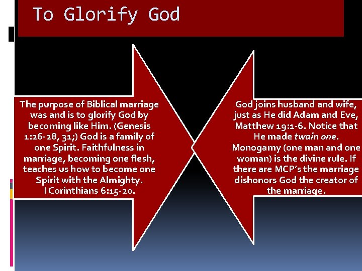 To Glorify God The purpose of Biblical marriage was and is to glorify God