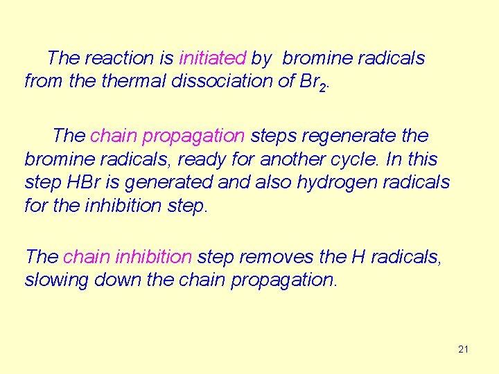 The reaction is initiated by bromine radicals from thermal dissociation of Br 2. The