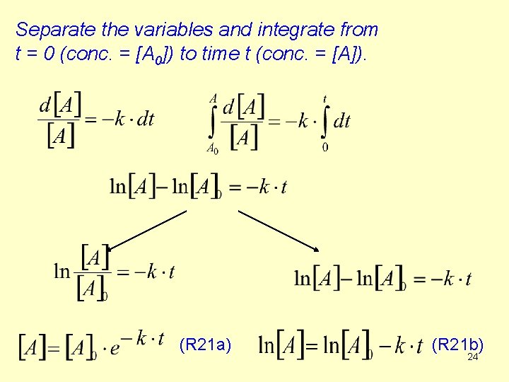Separate the variables and integrate from t = 0 (conc. = [A 0]) to