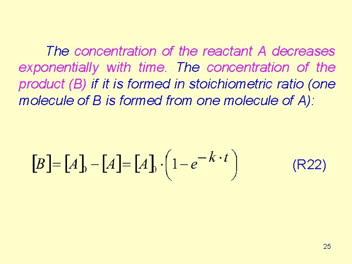 The concentration of the reactant A decreases exponentially with time. The concentration of the