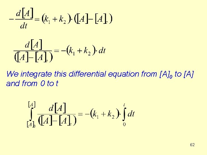 We integrate this differential equation from [A]0 to [A] and from 0 to t