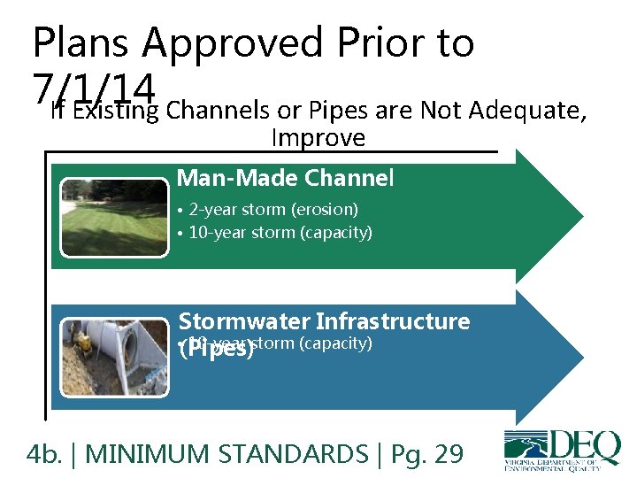 Plans Approved Prior to 7/1/14 If Existing Channels or Pipes are Not Adequate, Improve