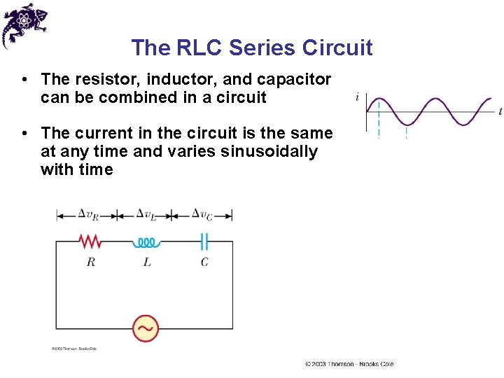 The RLC Series Circuit • The resistor, inductor, and capacitor can be combined in