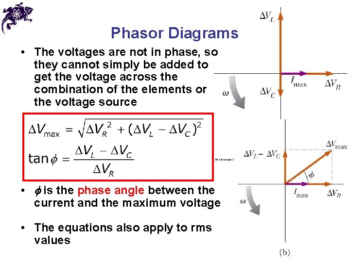 Phasor Diagrams • The voltages are not in phase, so they cannot simply be