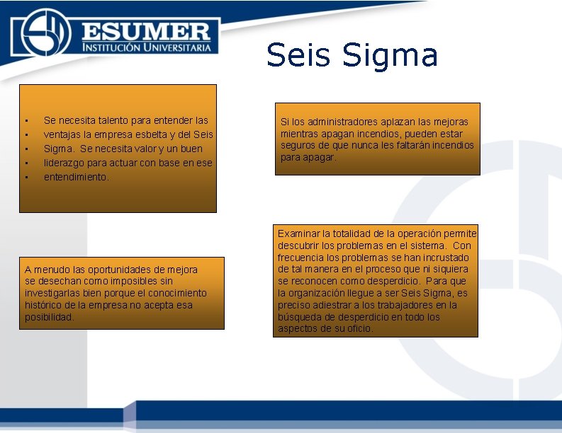 Seis Sigma • • • Se necesita talento para entender las ventajas la empresa Seis Sigma • • • Se necesita talento para entender las ventajas la empresa