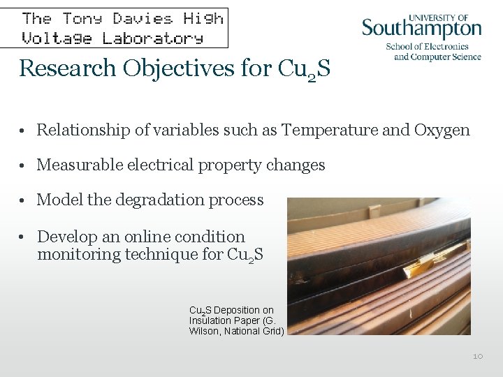 Research Objectives for Cu 2 S • Relationship of variables such as Temperature and