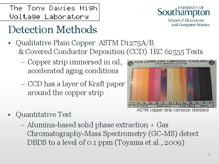 Detection Methods • Qualitative Plain Copper ASTM D 1275 A/B & Covered Conductor Deposition