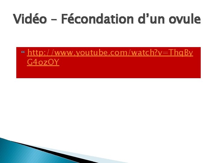 Vidéo – Fécondation d’un ovule http: //www. youtube. com/watch? v=Thq. By G 4 oz.