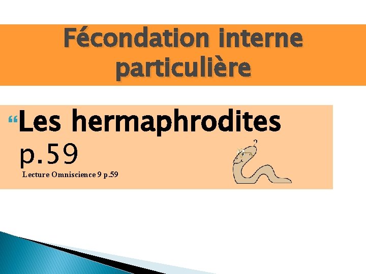 Fécondation interne particulière Les hermaphrodites p. 59 Lecture Omniscience 9 p. 59 