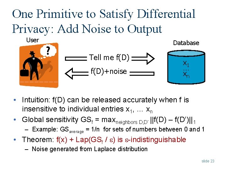 One Primitive to Satisfy Differential Privacy: Add Noise to Output User Database Tell me