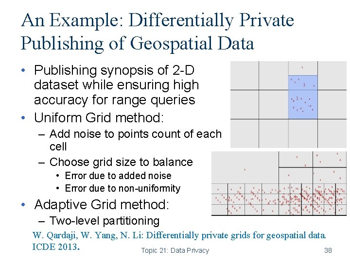 An Example: Differentially Private Publishing of Geospatial Data • Publishing synopsis of 2 -D