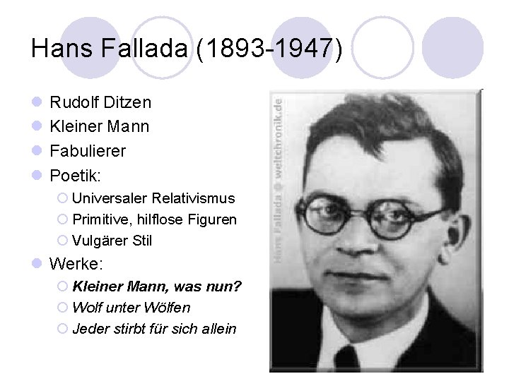 Hans Fallada (1893 -1947) l l Rudolf Ditzen Kleiner Mann Fabulierer Poetik: ¡ Universaler