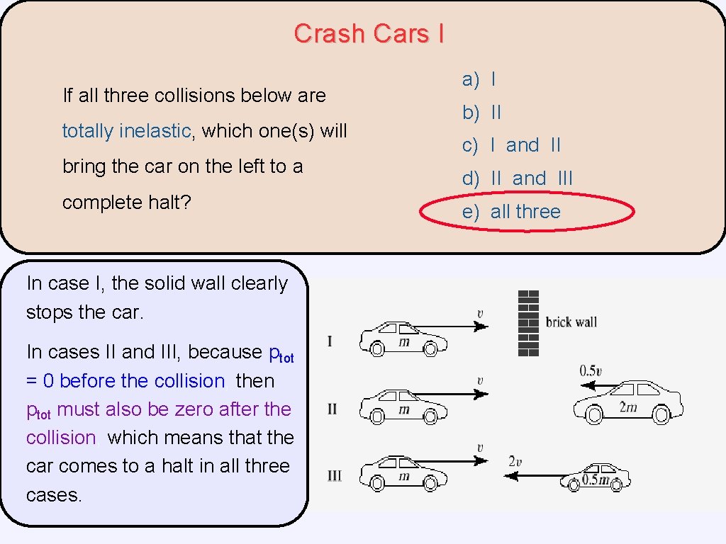 Crash Cars I If all three collisions below are totally inelastic, which one(s) will