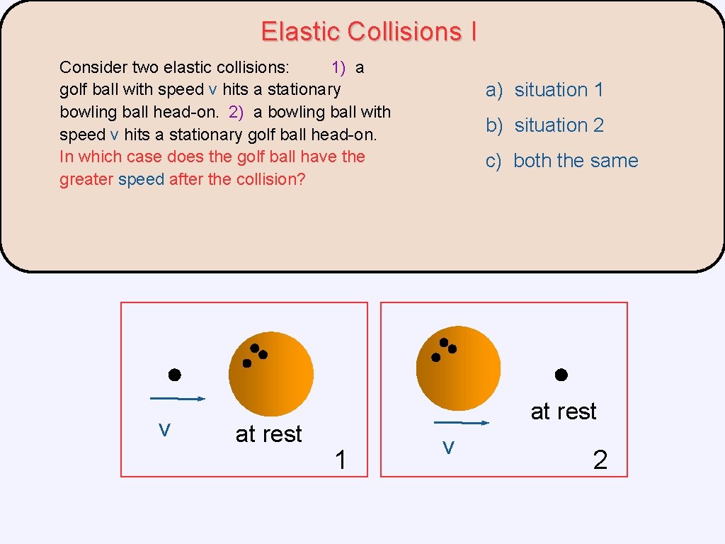 Elastic Collisions I Consider two elastic collisions: 1) a golf ball with speed v