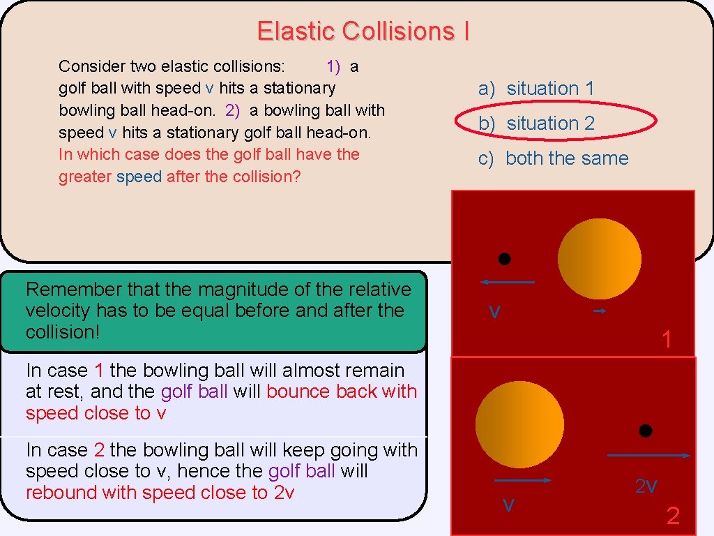 Elastic Collisions I Consider two elastic collisions: 1) a golf ball with speed v