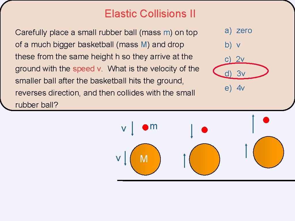 Elastic Collisions II Carefully place a small rubber ball (mass m) on top a)