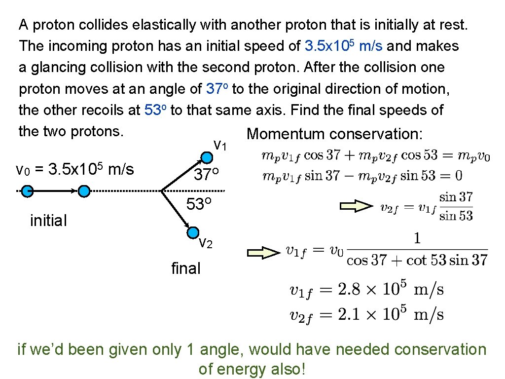 A proton collides elastically with another proton that is initially at rest. The incoming