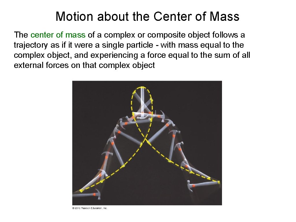 Motion about the Center of Mass The center of mass of a complex or