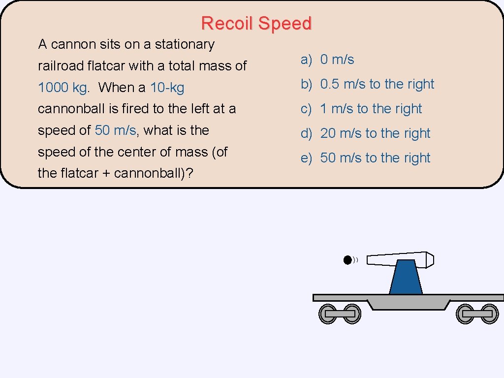 Recoil Speed A cannon sits on a stationary railroad flatcar with a total mass