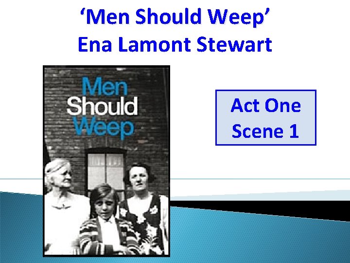 ‘Men Should Weep’ Ena Lamont Stewart Act One Scene 1 Introduction to the play