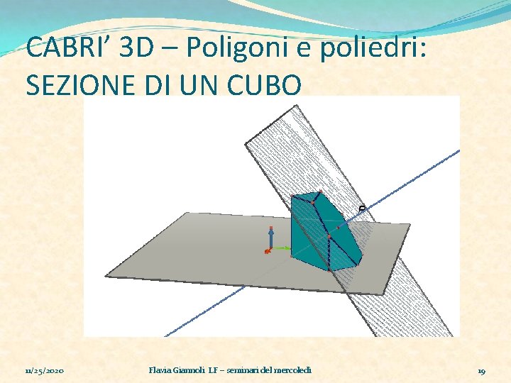 CABRI’ 3 D – Poligoni e poliedri: SEZIONE DI UN CUBO 11/25/2020 Flavia Giannoli