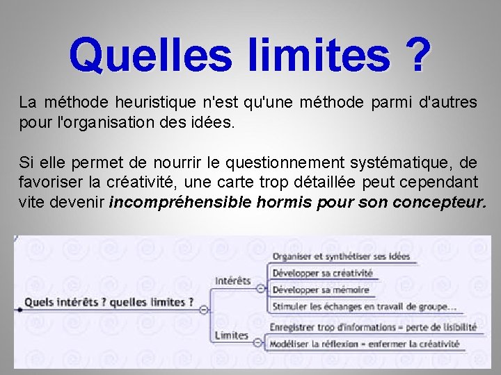 Quelles limites ? La méthode heuristique n'est qu'une méthode parmi d'autres pour l'organisation des Quelles limites ? La méthode heuristique n'est qu'une méthode parmi d'autres pour l'organisation des