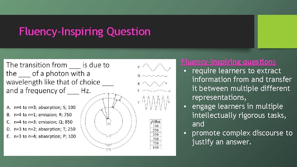 Fluency-Inspiring Question Fluency-inspiring questions • require learners to extract information from and transfer it