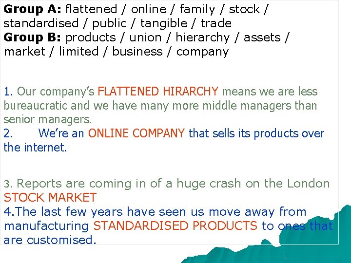 Group A: flattened / online / family / stock / standardised / public /