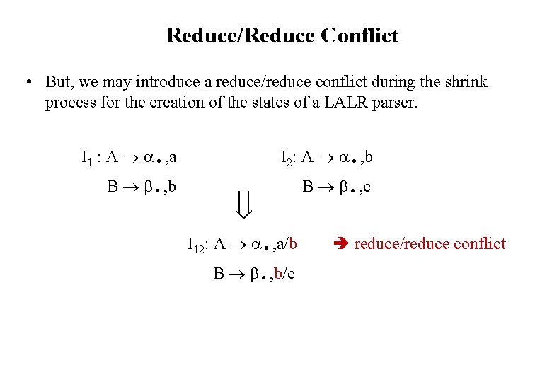 Reduce/Reduce Conflict • But, we may introduce a reduce/reduce conflict during the shrink process