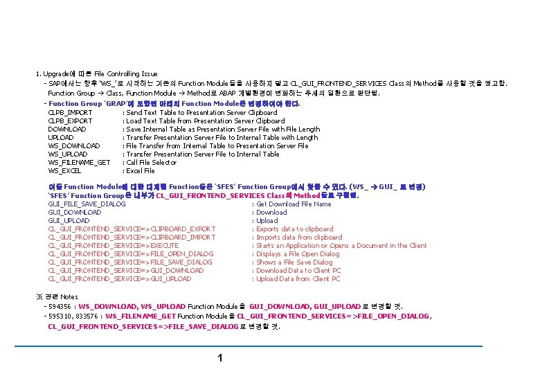 File Controlling 1. Upgrade에 따른 File Controlling Issue - SAP에서는 향후 ‘WS_’로 시작하는 기존의