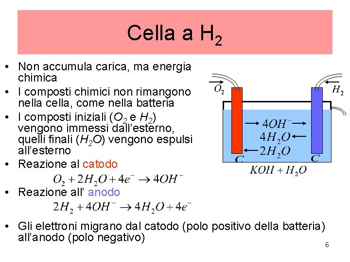 Cella a H 2 • Non accumula carica, ma energia chimica • I composti