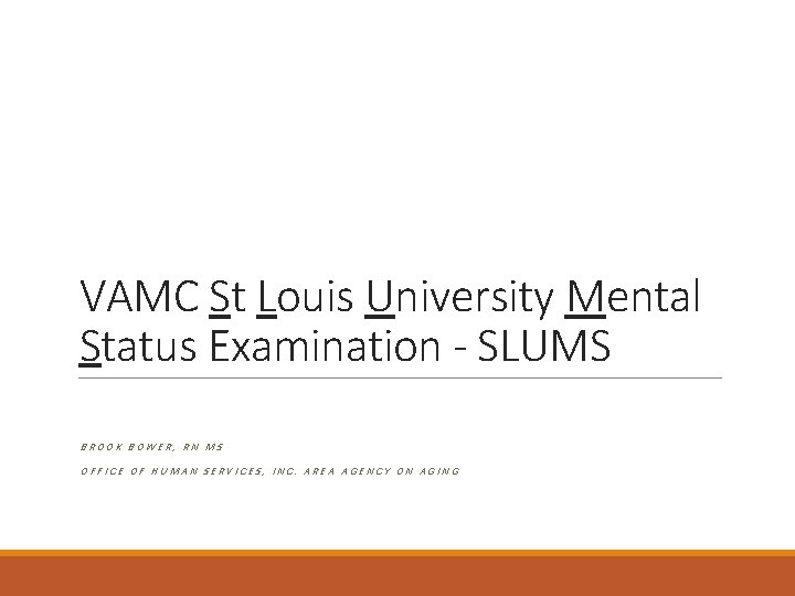 VAMC St Louis University Mental Status Examination - SLUMS BROOK BOWER, RN MS OFFICE