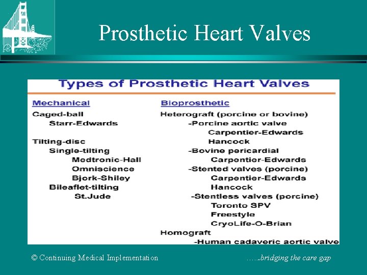 Prosthetic Heart Valves © Continuing Medical Implementation …. . . bridging the care gap