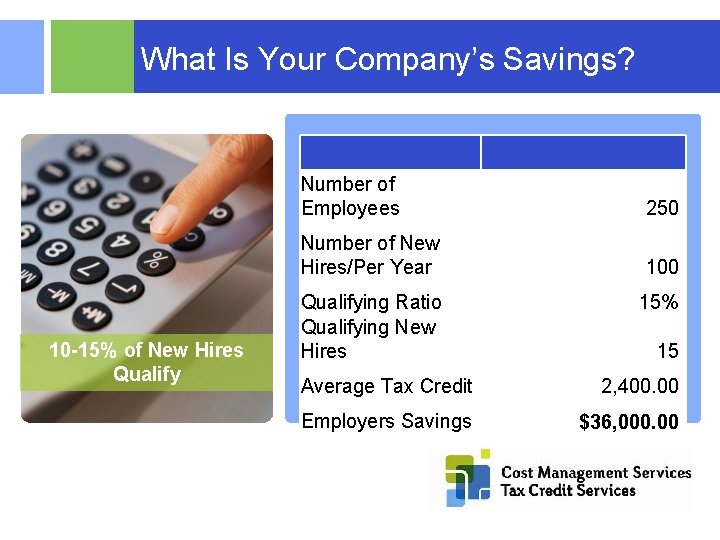 What Is Your Company’s Savings? 10 -15% of New Hires Qualify © 2015 RSM