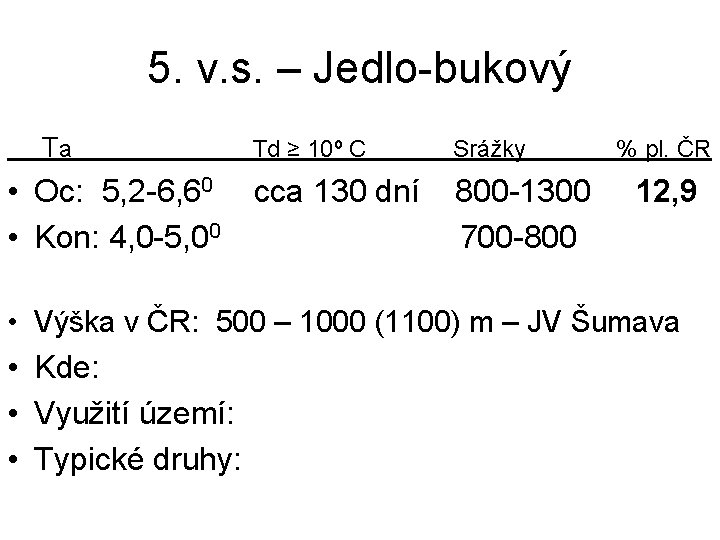 5. v. s. – Jedlo-bukový Ta • Oc: 5, 2 -6, 60 • Kon: