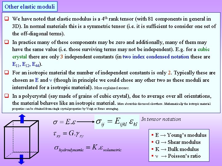 Other elastic moduli q We have noted that elastic modulus is a 4 th