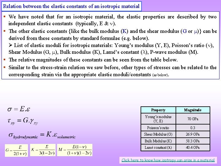 Relation between the elastic constants of an isotropic material § We have noted that