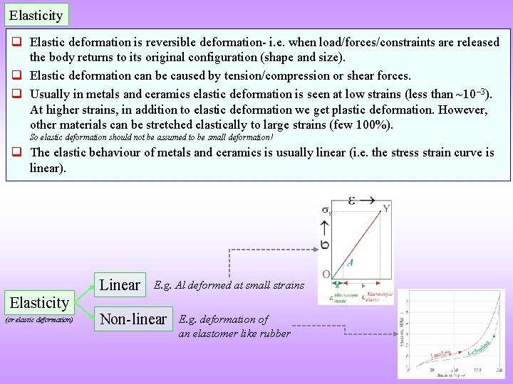 Elasticity q Elastic deformation is reversible deformation- i. e. when load/forces/constraints are released the