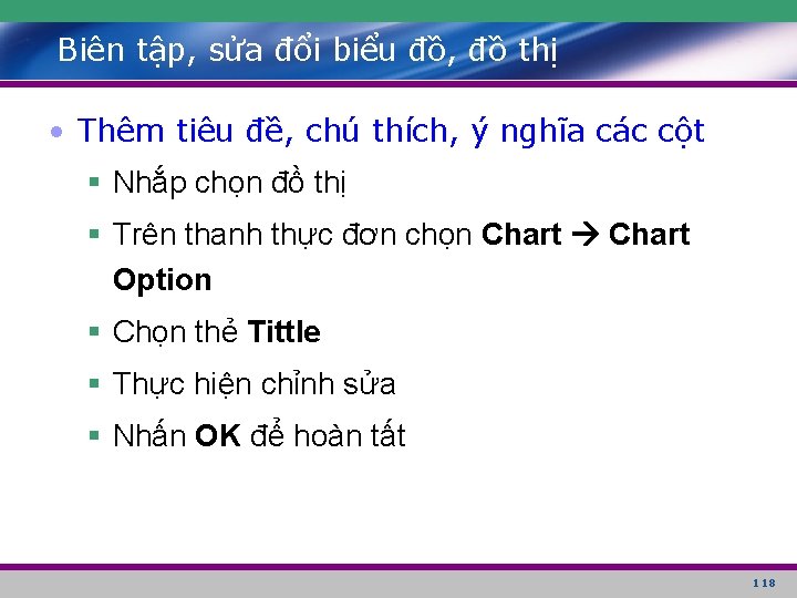 Biên tập, sửa đổi biểu đồ, đồ thị • Thêm tiêu đề, chú thích,