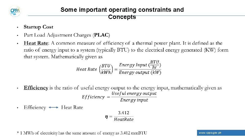 Some important operating constraints and Concepts www. cppa. gov. pk 