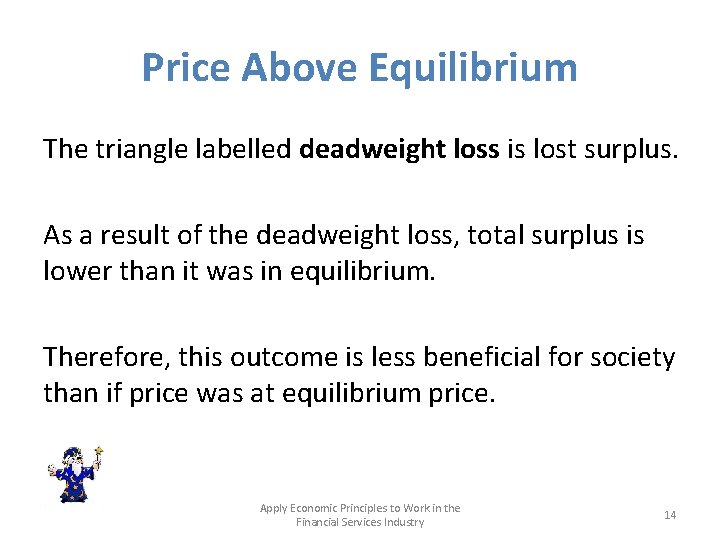 Price Above Equilibrium The triangle labelled deadweight loss is lost surplus. As a result