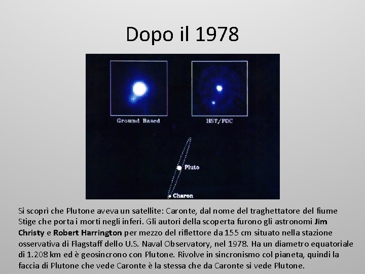 Dopo il 1978 Si scoprì che Plutone aveva un satellite: Caronte, dal nome del
