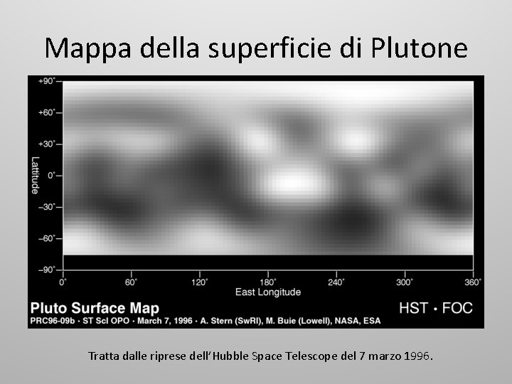 Mappa della superficie di Plutone Tratta dalle riprese dell’Hubble Space Telescope del 7 marzo
