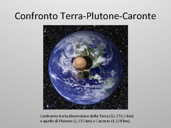 Confronto Terra-Plutone-Caronte Confronto tra la dimensione della Terra (12. 756, 3 km) e quelle