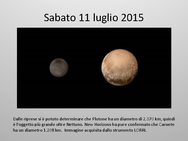 Sabato 11 luglio 2015 Dalle riprese si è potuto determinare che Plutone ha un