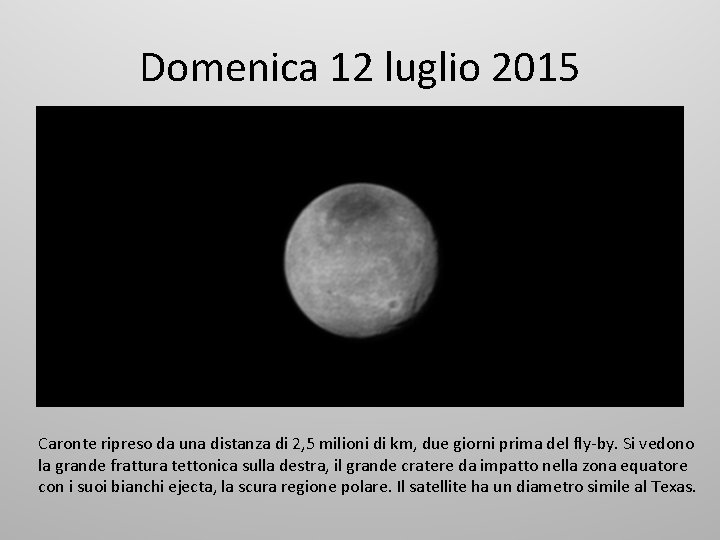 Domenica 12 luglio 2015 Caronte ripreso da una distanza di 2, 5 milioni di