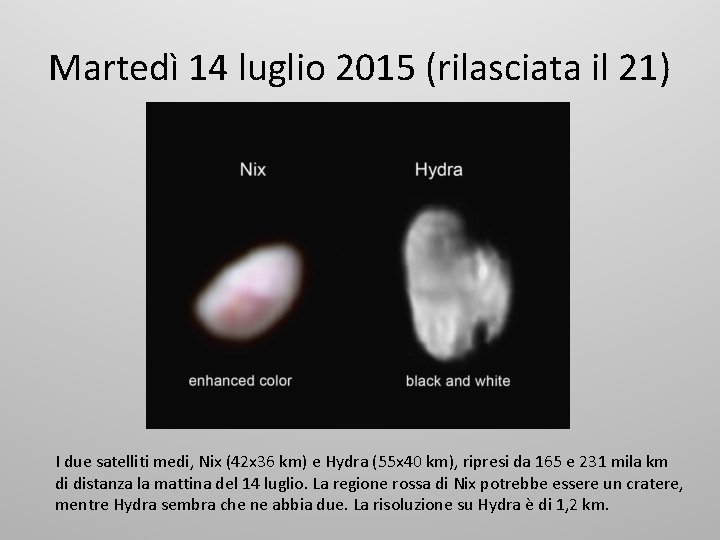 Martedì 14 luglio 2015 (rilasciata il 21) I due satelliti medi, Nix (42 x