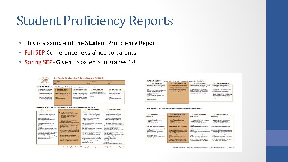Student Proficiency Reports • This is a sample of the Student Proficiency Report. • Student Proficiency Reports • This is a sample of the Student Proficiency Report. •