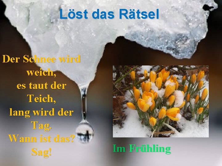 Löst das Rätsel Der Schnee wird weich, es taut der Teich, lang wird der