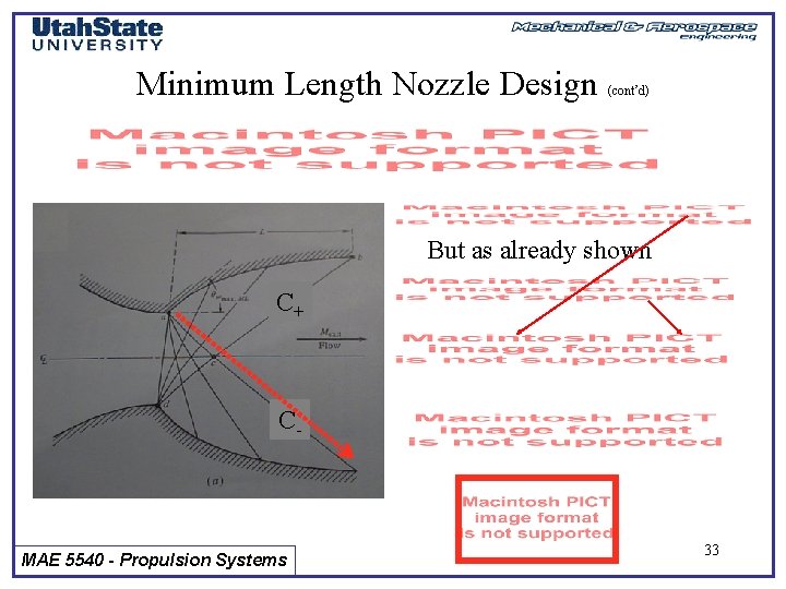 Minimum Length Nozzle Design (cont’d) But as already shown C+ C- MAE 5540 -